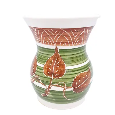 Buy Vintage Welsh Dragon Pottery Rhayader Green & Brown Leaf Design Vase Autumn • 5£