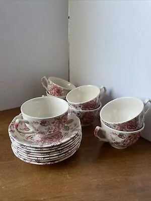 Buy Johnson Brothers Rose Chintz China 15p Cup And Saucer England 1883 On The Bottom • 43.84£