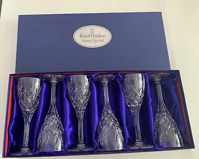Buy Set Of Six Royal Doulton ‘Canterbury’ Or 'Cicant' Design Large Lead Crystal Wine • 79.99£
