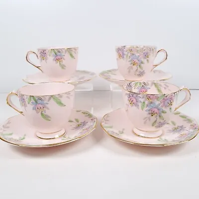 Buy Plant Tuscan China Teacups & Saucers Vintage Pink Floral England Set Of 4 • 28£