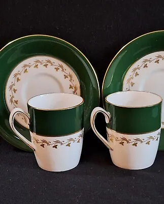 Buy Vintage Spode Bone China Pair Of Coffee Cups & Saucers Green Velvet • 28£