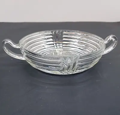 Buy Vintage Art Deco Depression Glass Small Clear Dish Handles 6  Manhattan Ribbed • 9.44£