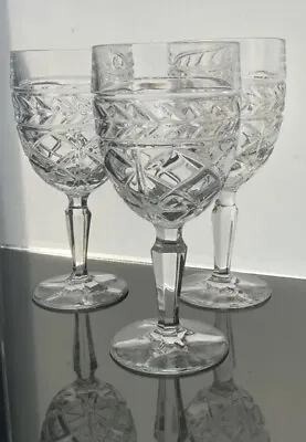 Buy 3 Vintage Crystal Bohemian Cut Wine Glasses Goblets (250ml) 24% Lead Czech • 16.99£