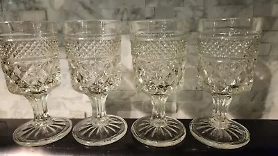 Buy Anchor Hocking Wexford Diamond Glass 4 1/2  Goblet Wine Glass Cordial Glass • 12.02£