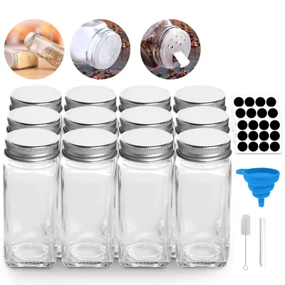 Buy 12 X GLASS SPICE JARS WITH SHAKER LIDS STORAGE BOTTLES CONTAINERS POTS AIRTIGHT • 8.99£