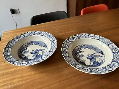 Buy Vintage Furnivals Old Chelsea Soup Plates / Bowls 647812 Blue & White 26cm Wide • 8.99£