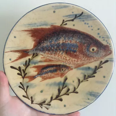 Buy Vintage Beauty Spanish? Slipware Majolica Fine Signed Wall Dish Swimming Fish • 14£
