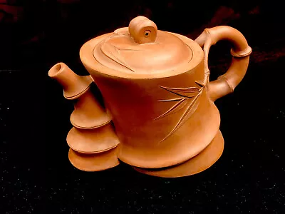 Buy Vintage Asian Red Clay Teapot Gongfu Yixing Unusual Bamboo Shape Artist Chop     • 248.14£