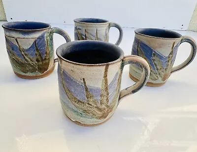 Buy Studio Pottery Mugs X 4 Stoneware Leaf Designed Claire Haynes Naturalistic • 32£