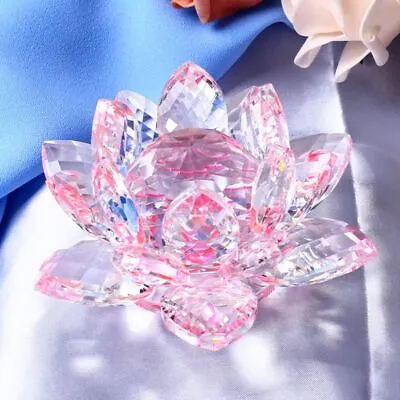 Buy Crystal Lotus Flower Figurine Home Wedding Decoration Glass Craft Collection • 4.78£