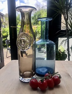 Buy Dartington Glass Flower Bottle Vase Daisy Brown Grey Handmade 28cm 11” Tall • 30.95£