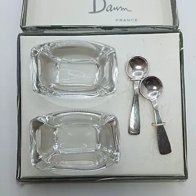 Buy Daum France Crystal Glass Salt Cellars And Ercuis Silver Plated Spoons • 10£