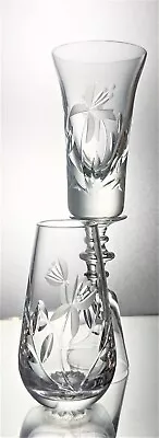 Buy Two Signed ROYAL DOULTON Lead Crystal Cut Glass Stem  Specimen Vases - 10 Cm • 12.50£