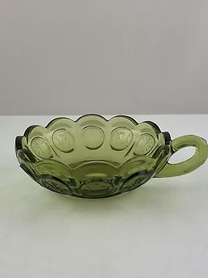 Buy Fostoria Green Glass Handled Nappy Dish Bowl Coin Eagle Torch Vintage • 10.57£
