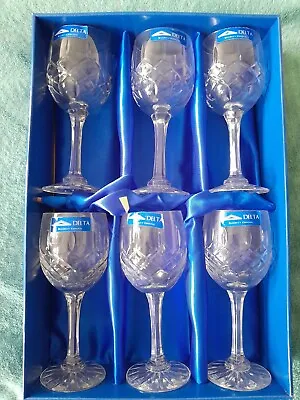 Buy 6x Wine Crystal Glasses Delta Hand Cut The Lifestyle Collection  16cm • 35£