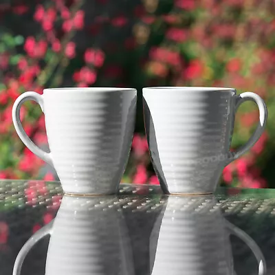 Buy Set Of 4 Solid Grey Embossed Ring Mugs 330ml Fine Stoneware Tea Coffee Cups 11oz • 18£