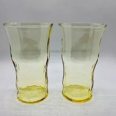 Buy Vintage Set Of 2 Yellow Optic Paneled 5 3/4” Water Tumblers Depression Glass • 26.46£