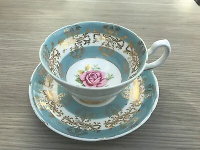 Buy Royal Grafton, Bone China. Teacup And Saucer. White/ Pale Turqoise With Gold • 5.99£