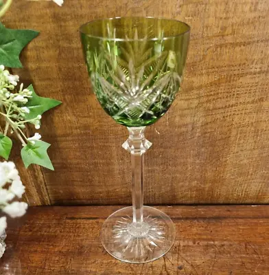 Buy VINTAGE Bohemia/Czech COLOURED CRYSTAL DARK GREEN Cut To Clear WINE GLASS - 7.7  • 12.95£