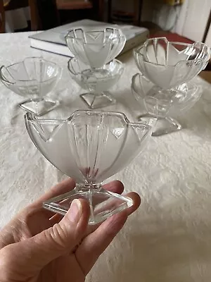 Buy X6 Vintage Art Deco Pressed Glass Dessert Bowls • 20£