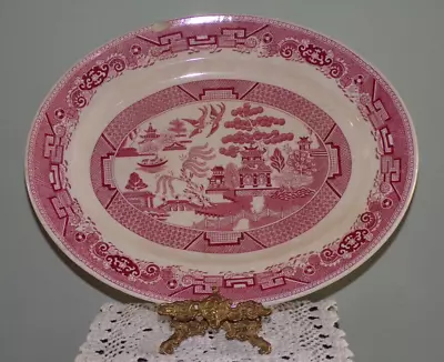 Buy Decorative Pink & White Platter Willow Pattern Victoria Porcelain Fenton 37 Cm • 35£