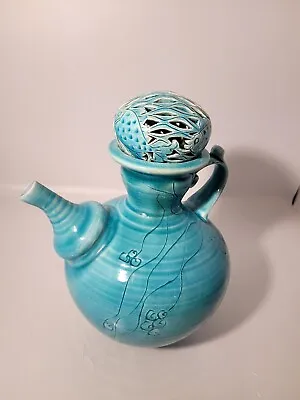 Buy Studio Pottery Teapot Pierced Fish Lid Signed  • 18£