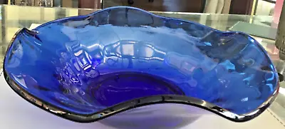 Buy Large Vintage Cobalt Blue Glass Dish/Console Bowl In A Fluted Flower Shape 9.5  • 12.95£