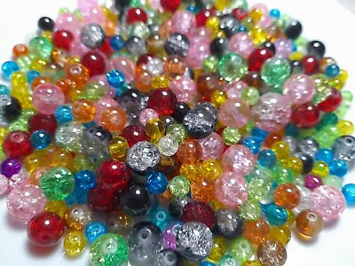 Buy Job Lot Of 100 Pieces Crackle Glass Beads Loose 4/6/8/10mm Approx RANDOM MIX • 1.59£