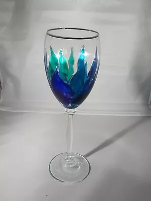 Buy Blue Green And Aqua Stained Glass Style Wine Glass Signed • 14.31£