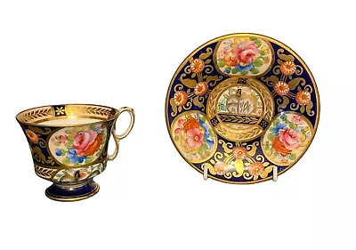 Buy Vintage Antique Crown Staffordshire Cup And Saucer Cobalt Blue And Gold - A3215 • 80£