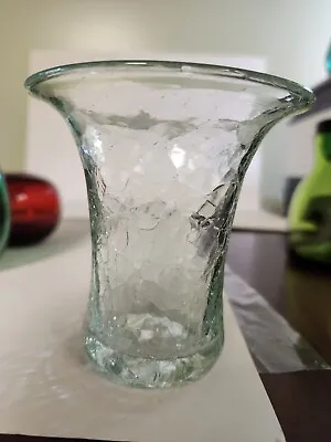 Buy Vintage Antique Blenko Blown Art Glass Mini Vase In Crystal Crackle 1930s • 86.40£