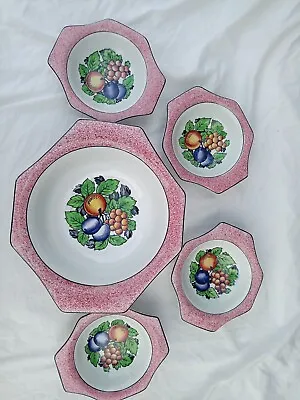 Buy Vintage Art Deco Soho Pottery Solian Ware Octagonal Serving Bowl & 4 Dishes  • 19.99£