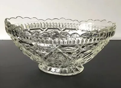 Buy Large And Heavy Vintage Cut Glass Clear Display Bowl With Pedestal Foot. • 9£