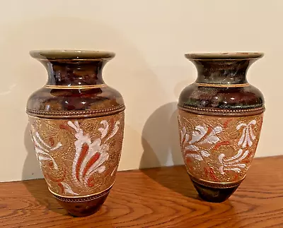 Buy A Pair Of Antique Royal Doulton Lambeth Vases Victorian Stoneware 6 Inches High • 40£