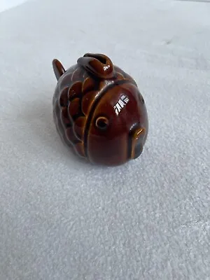 Buy Denmead Pottery Brown Treacle Glazed Ceramic Fish Open Mouth Moneybox Vintage • 9.99£