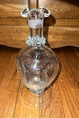 Buy Vintage 8.5 Blenko Pinched Crackle Glass Decanter Bottle Rare Embellished MCM • 80.45£