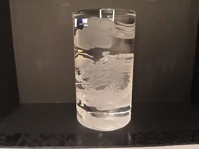 Buy Cylinder Etched Glass Paperweight Chinese Dragon Design 430g  • 9.99£