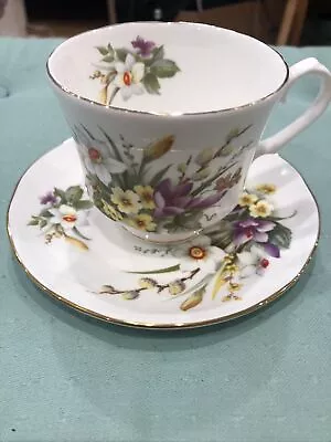 Buy Duchess Spring 408 Bone China White Floral Teacup & Saucer Set Made In England • 6.71£