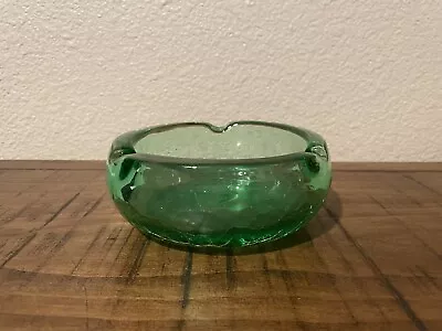 Buy Vintage Green Crackle Glass Ashtray 1960’s Mid Century Modern • 9.60£