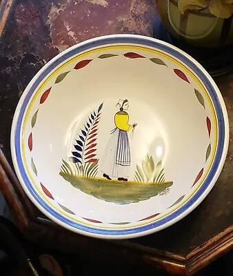 Buy Keraluc Quimper France 9.5” Serving Bowl Woman Folk Art Traditional Hand Painted • 47.43£