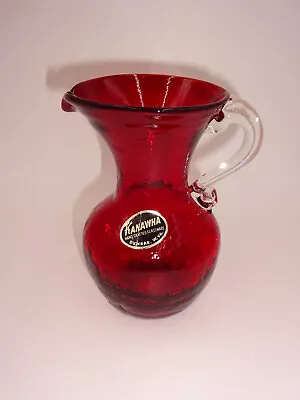 Buy Vintage Kanawha Red Hand Crafted Glassware Crackle Glass Pitcher 5  Clear Handle • 17.07£