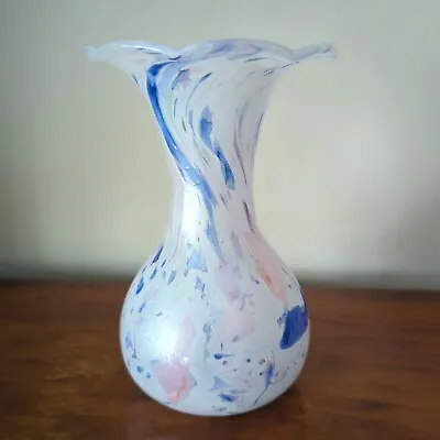 Buy Alum Bay IOW Studio Glass Vase White Pink Purple Lilac Swirl Flared Frill Rim • 16.50£
