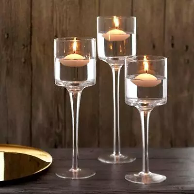 Buy Set Of 3 Elegant Glass Tea Light Candle Holders Xmas Wedding Table Centrepiece • 11.99£
