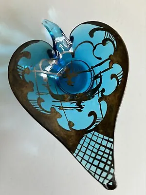 Buy Vintage RARE HTF Italian Venetian Silver Inlay Gondola Blue Trinket Heart Dish • 19.22£