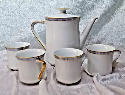 Buy Thomas 7  Teapot W/ 4 Cups White W/ Blue Gold Trim Germany • 91.11£