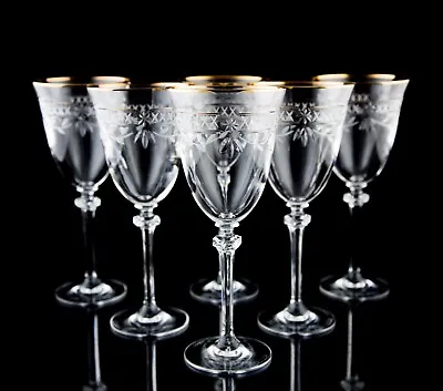Buy Royal Doulton Wellesley Gold Water Goblet Glasses Set 6 Elegant Vintage Crystal • 391.35£