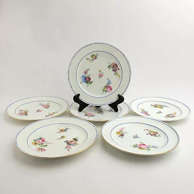 Buy Sevres Porcelain Antique Set Of 6 Dessert Salad Plates Floral Blue W Gold Trim • 1,223.77£