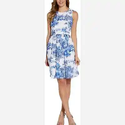 Buy Adrianna Papell Blue White China Pattern Dress US Size 8 • 37£