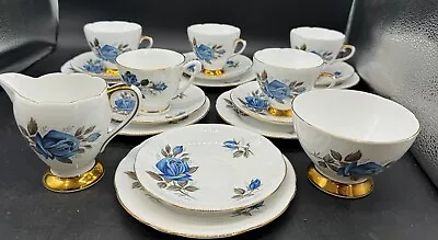 Buy Vintage Gladstone Staffordshire Fine Bone China Blue Rose Cups Saucers Plates • 24.95£
