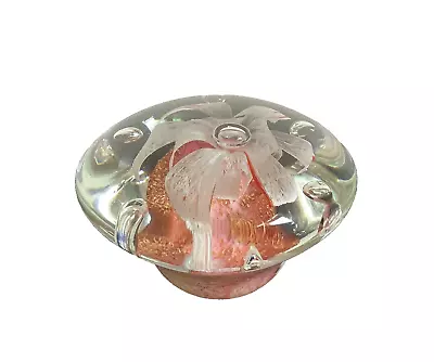 Buy Paperweight Glass Mushroom White Flower Pink Controlled Bubbles 898 Grams • 5£